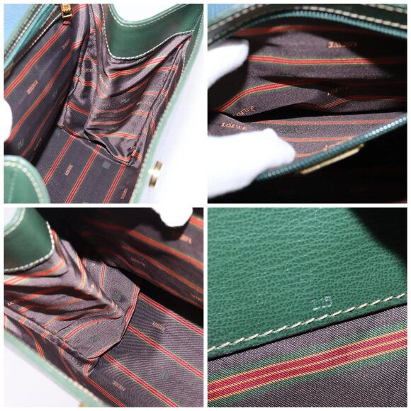 LOEWE Velazquez Hand Bag Suede Leather 2way Green Gold Auth BA6067 - Picture 16 of 16
